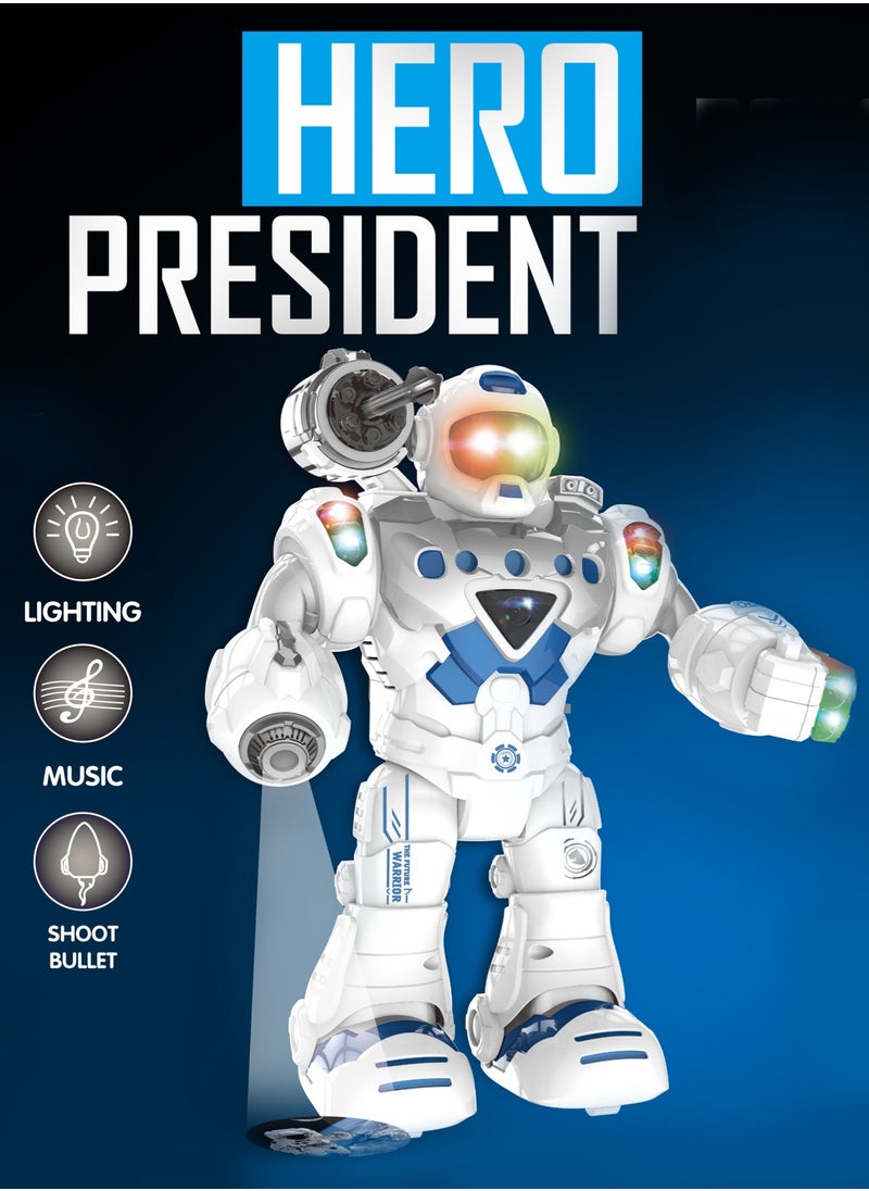 null - Hero President Robot Warrior Toy – Interactive Light & Sound Walking Robot with Shooting & Projection - Image 1