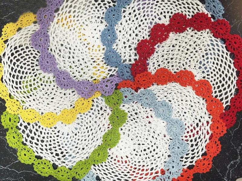 Fennco Styles Fennco Styles Handmade TwoTone Floral Crochet Tray Doilies 9 Round 2Piece  Red Cloth Placemats for Everyday Use Holidays Home Dcor Cocktail Party Tea Party Special Occasion - Image 4