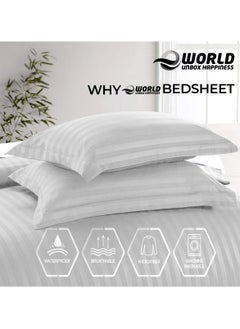 Eworld 4-Piece Luxury King Size White Striped Bedding Set Includes 1 Duvet Cover (220x240cm), 1 Fitted Bed Sheet (200x200+30cm), and 2 Pillow Cases (48x74+5cm) for Ultimate Hotel-Inspired Sophistication  - Image 3