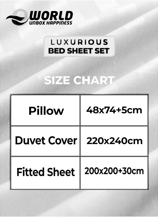 Eworld - 4-Piece Luxury King Size White Striped Bedding Set Includes 1 Duvet Cover (220x240cm), 1 Fitted Bed Sheet (200x200+30cm), and 2 Pillow Cases (48x74+5cm) for Ultimate Hotel-Inspired Sophistication - Image 1
