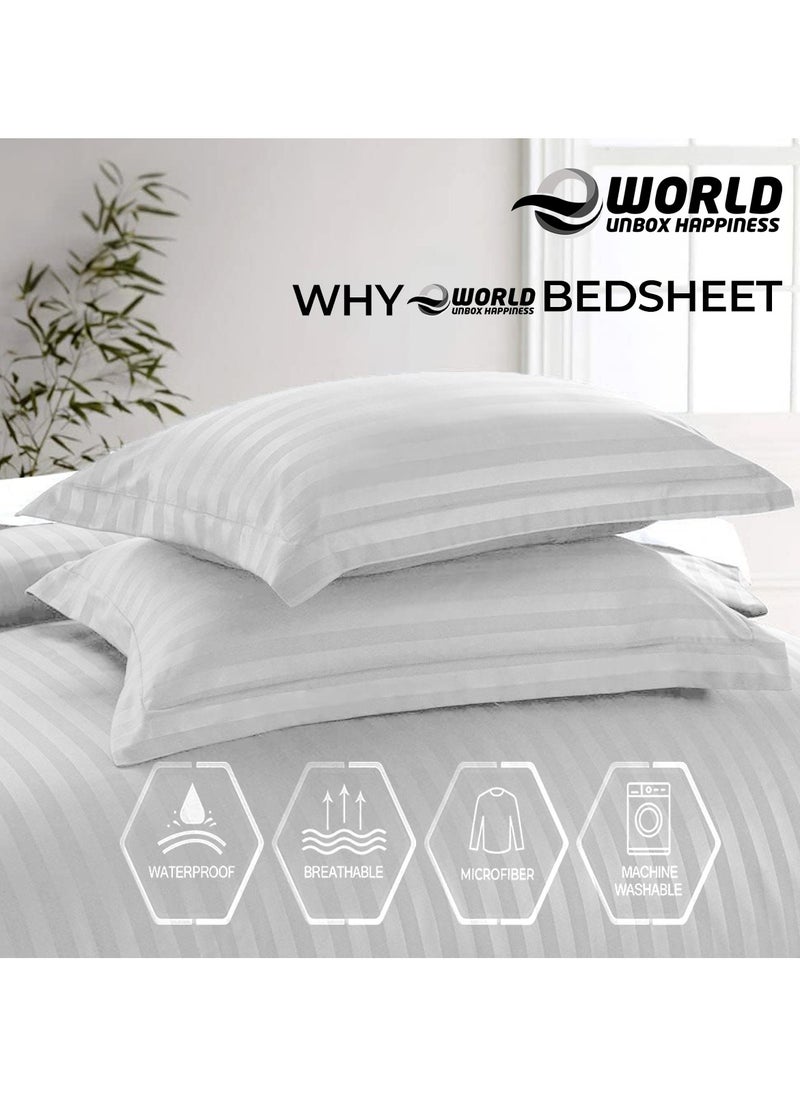 Eworld - 4-Piece Luxury King Size White Striped Bedding Set Includes 1 Duvet Cover (220x240cm), 1 Fitted Bed Sheet (200x200+30cm), and 2 Pillow Cases (48x74+5cm) for Ultimate Hotel-Inspired Sophistication - Image 1