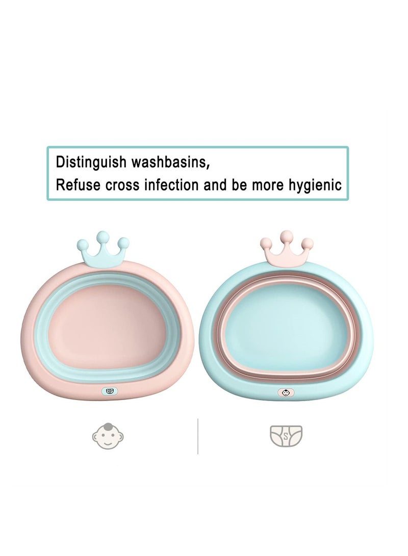 Pack of 2 Mini Collapsible Baby Wash Basins, Foldable and Portable for Camping Traveling, Lightweight Washbasins Shampooing Washing, Ideal Newborns, Babies, Kids