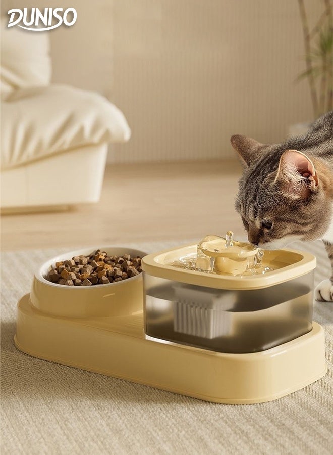 DUNISO 2 in 1 Multifunctional Pet Food Feeder Cat Food and Water Dispenser Set Non-Slip Pet Bowl Water Dispenser 1L Automatic Drinking Fountain with Super Silent Pump and Activated Carbon Filter Fountain Water Bowl - Image 1