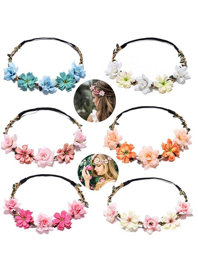 AUOCATTAIL 6 Pcs Girl Boho Flower Headband Hair Rose Gesang Wreath Floral Crown Fairy Headpiece Wedding Tour Festival Photos Accessories For Women Kids - Image 2