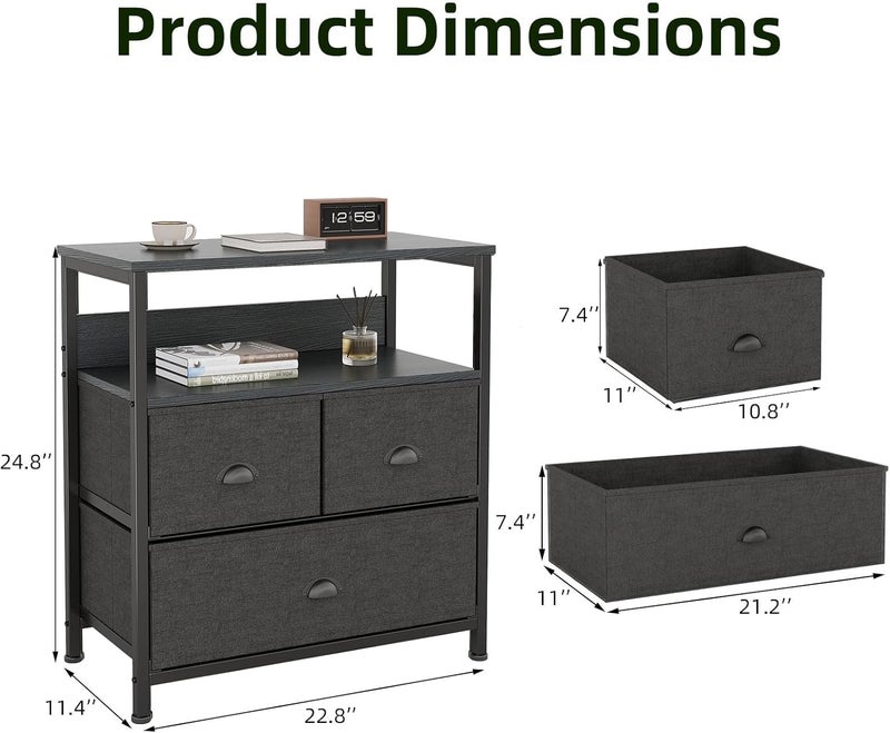 SKY-TOUCH وحدة تخزين خزانة جانبية من القماش 3 أدراج مع رفوف للمنزل، غرفة المعيشة، غرفة النوم، المدخل، أثاث المنزل، أسود، 22.8 * 11.4 * 24.8 بوصة - Image 3