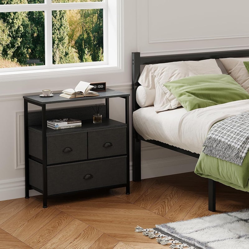 SKY-TOUCH وحدة تخزين خزانة جانبية من القماش 3 أدراج مع رفوف للمنزل، غرفة المعيشة، غرفة النوم، المدخل، أثاث المنزل، أسود، 22.8 * 11.4 * 24.8 بوصة - Image 2