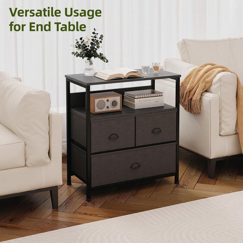 SKY-TOUCH وحدة تخزين خزانة جانبية من القماش 3 أدراج مع رفوف للمنزل، غرفة المعيشة، غرفة النوم، المدخل، أثاث المنزل، أسود، 22.8 * 11.4 * 24.8 بوصة - Image 4