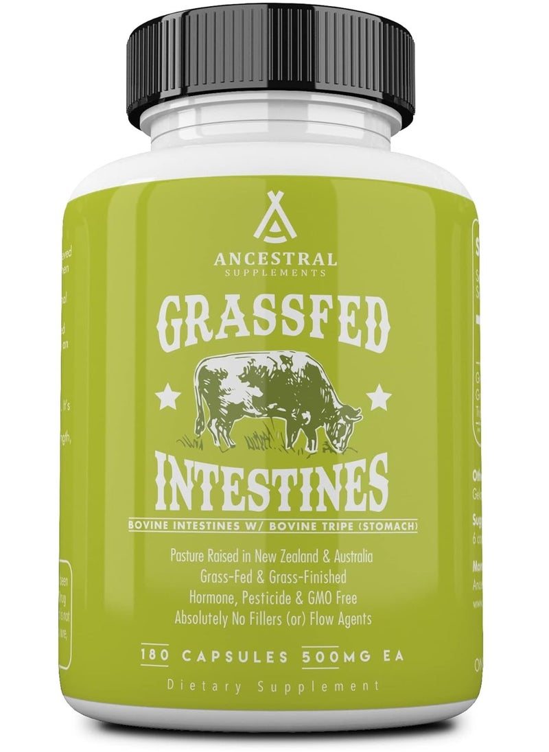 Ancestral Supplements Grass Fed Beef Intestines with Stomach Digestion Supplement Supports 3000mg 180 Capsules 30 Servings  - Image 1