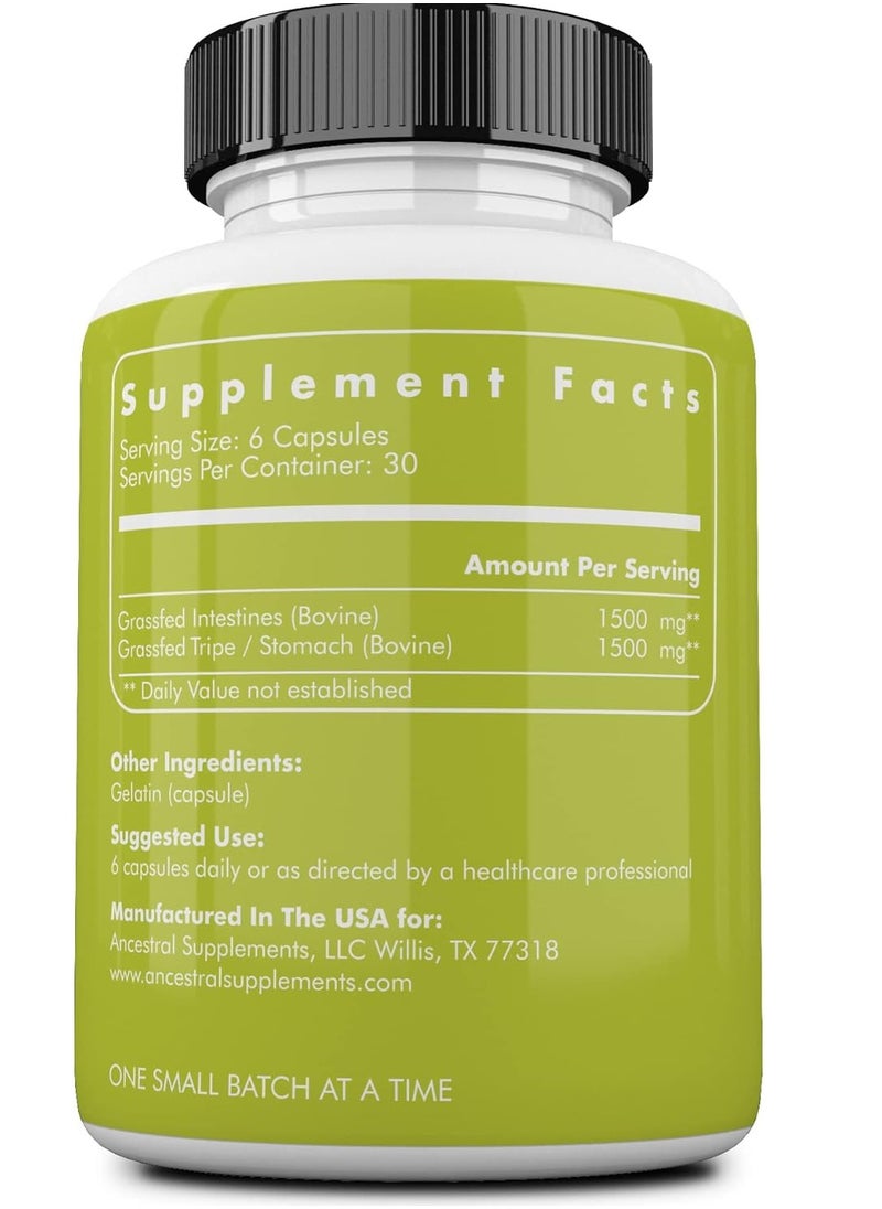 Ancestral Supplements Grass Fed Beef Intestines with Stomach Digestion Supplement Supports 3000mg 180 Capsules 30 Servings  - Image 2