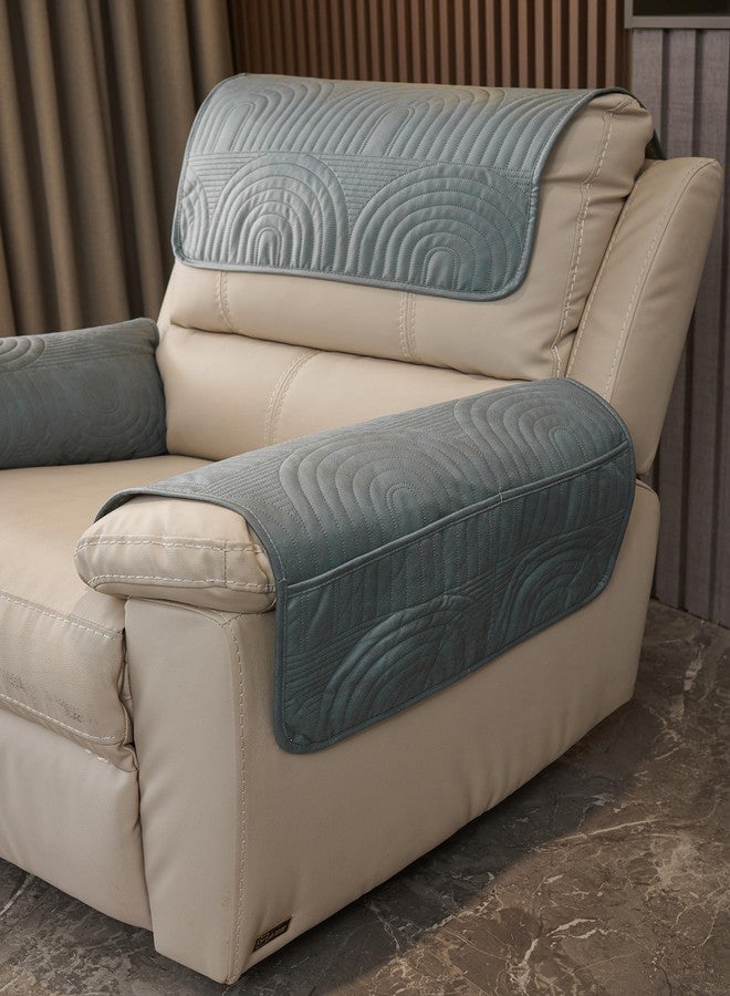 vctops 3 Pcs Water Resistant Sofa Armrest Cover Vintage Faux Suede Headrest Cover for Recliner Chair Arm Cover Non Slip Couch Cover for Dogs Washable Furniture Protector (Greyish Blue,1 Seat) - Image 5