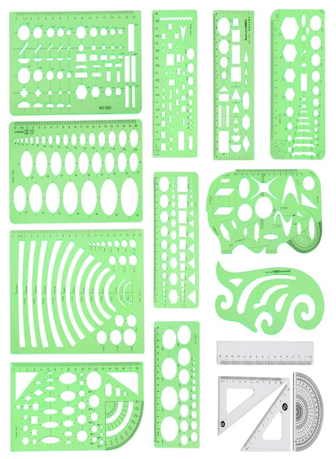 Angrox Geometric Drawings Templates Measuring Geometry Rulers 15 Pcs with 1 Pack File Bag for Design School Studying Office Building… - Image 1