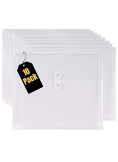 1InTheOffice Poly Envelopes Button & String Closure Expanding Wallet Letter Size Clear 10/Pack  - Image 1