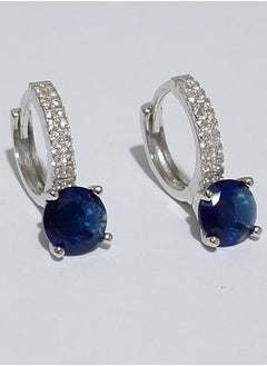 EMNON 925 Sterling Silver Jewelry Rhodium Plated Solitaire Sapphire-Navy Blue CZ Huggie Hoop Earrings 100% Precious Metal Gift for Women- Emnon37EA  - Image 2