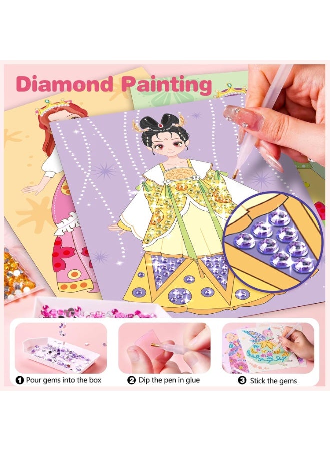 TFIXOL Princess Makeup Book Creative Work for Kids Coloring Book Princesses Painting with Diamonds Children Princess Theme DIY Art Craft Set for Girl Gift - Image 4