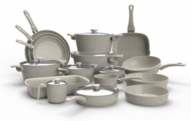 top chef granite Set of 19 (pot 18-20-24-28-30 - frying pan 20-24-30 - Oblong Tray 30 - oven tray 26 - grill 28 - milkpot 16 - wook 28) biege - Image 1