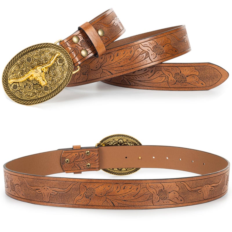 Mawjom Western Cowboy Cowgirl PU Leather Ladies Belt for Jeans Dresses Pants - Image 2