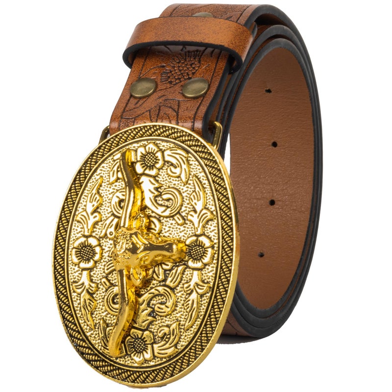 Mawjom Western Cowboy Cowgirl PU Leather Ladies Belt for Jeans Dresses Pants - Image 1