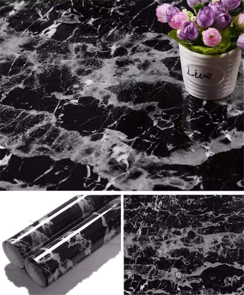 Yancorp Black Marble Contact Paper Black Peel and Stick Wallpaper Self Adhesive Countertop Removable Vinyl Wrap Bachsplash Shelf Liner 118 x 787