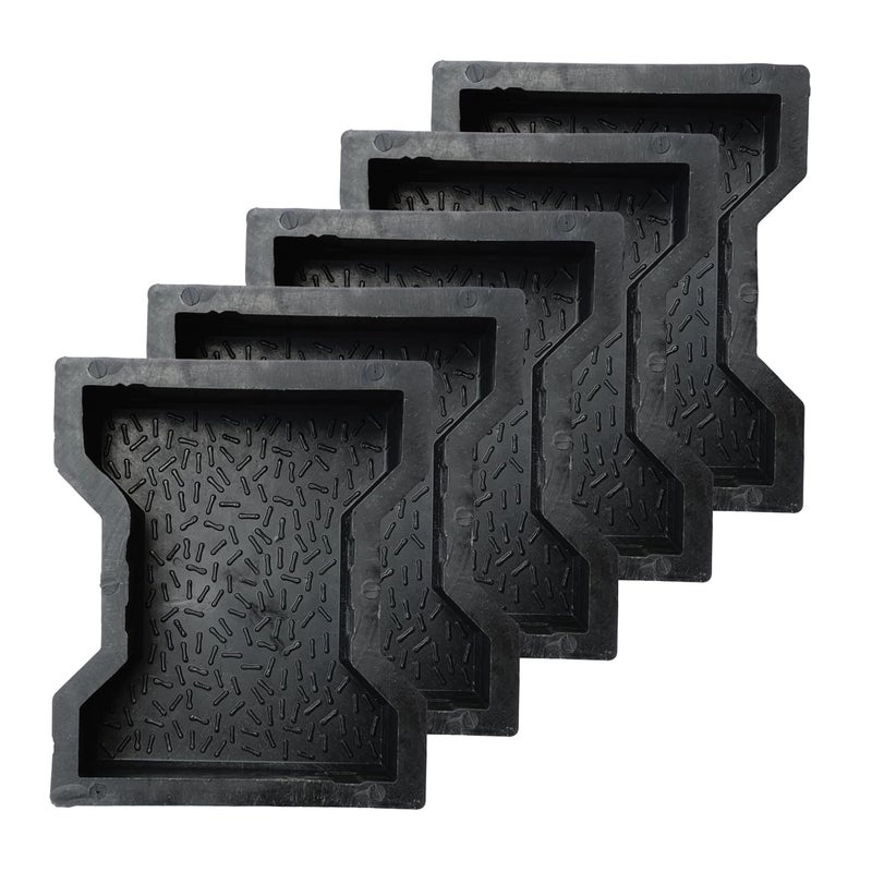 Reyal Dumbell Paver Block Mould Pack of 5 Black PVC Make in India PVC Rubber Mould Outdoor Paving Stone Maker - Image 1