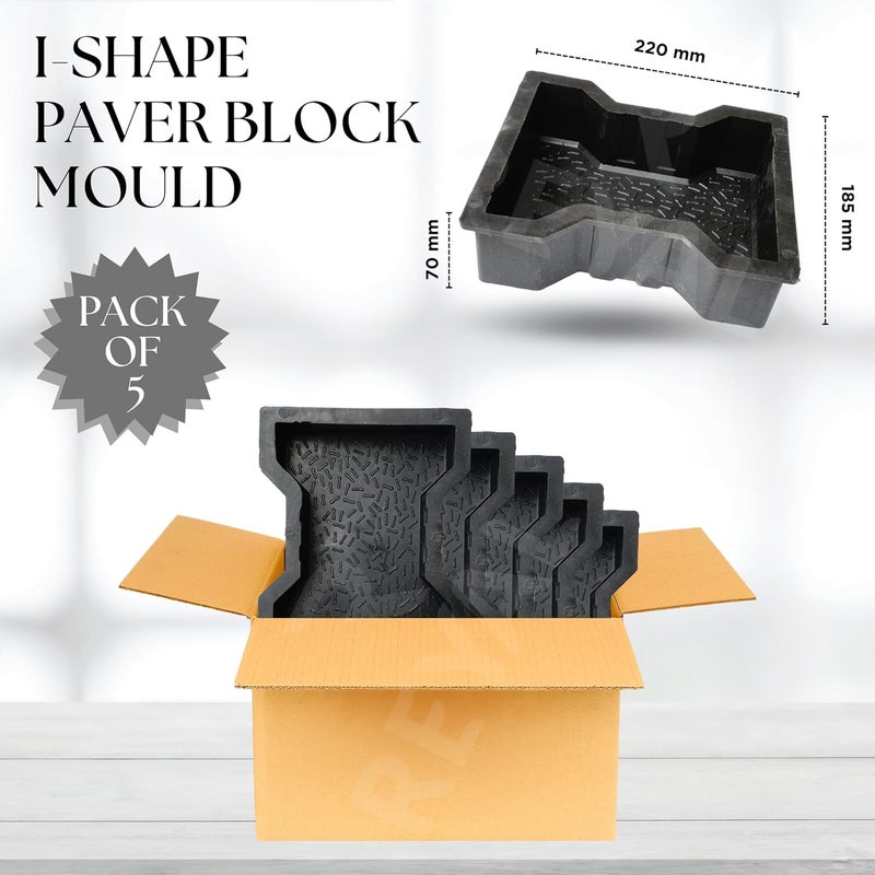 Reyal Dumbell Paver Block Mould Pack of 5 Black PVC Make in India PVC Rubber Mould Outdoor Paving Stone Maker - Image 2