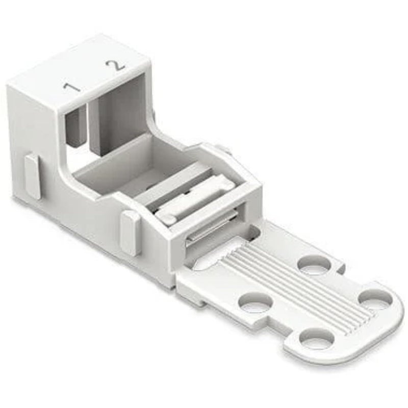 Wago 221-512 | 221 Series mounting Carrier (24-12 AWG) | 2-Conductor | with snap-in mounting Foot for Horizontal mounting | White | [Box of 10 Pieces] - Image 1