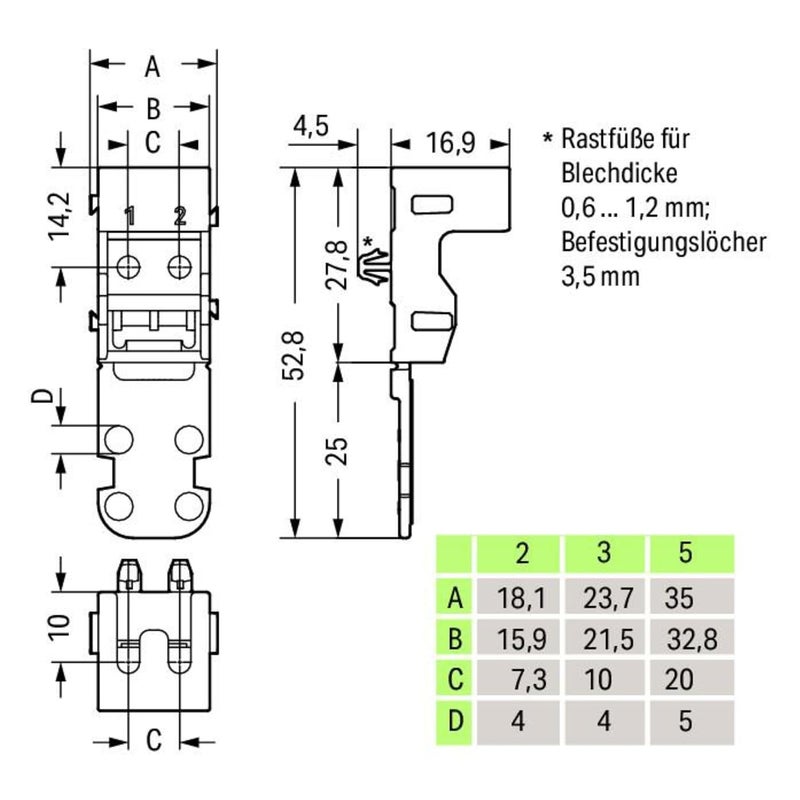 Wago 221-512 | 221 Series mounting Carrier (24-12 AWG) | 2-Conductor | with snap-in mounting Foot for Horizontal mounting | White | [Box of 10 Pieces] - Image 2