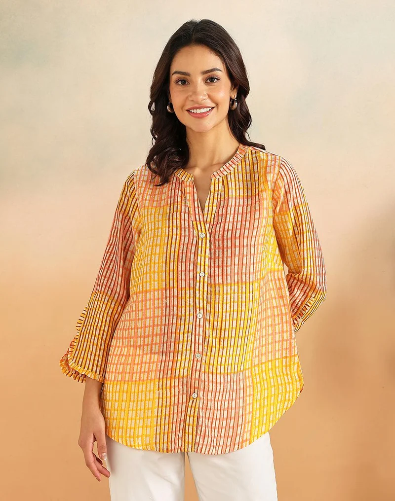Fabindia  Yellow Rayon Blend Shirt for Women | Best Price UAE