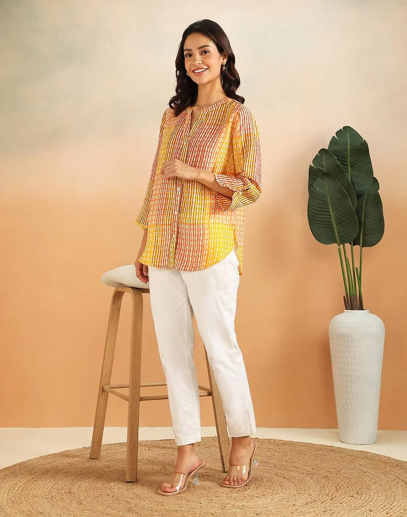Fabindia  Yellow Rayon Blend Shirt for Women | Best Price UAE