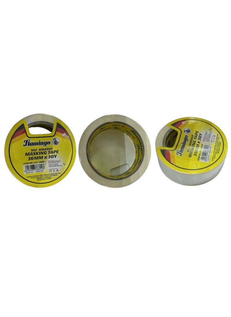 FLAMINGO - Self Adhesive Masking Tape 36MM×30Yard White - Image 1