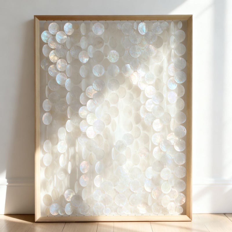 Bergamot Large Handmade 24"x32" Capiz Shell Wooden Framed Wall Art, Coastal Wall Art DÃ©cor, Minimalist White Sea Shell Wall Decor for Living Room, Bedroom, Office - Image 1