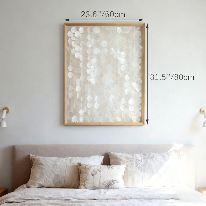 Bergamot Large Handmade 24"x32" Capiz Shell Wooden Framed Wall Art, Coastal Wall Art DÃ©cor, Minimalist White Sea Shell Wall Decor for Living Room, Bedroom, Office - Image 2