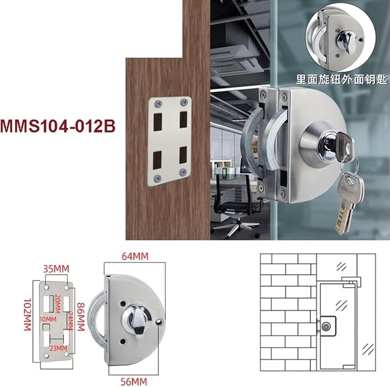 No Drilling Stainless Steel Door Lock With 3 Keys For Office Bathroom Accessory Color 012B - Image 3