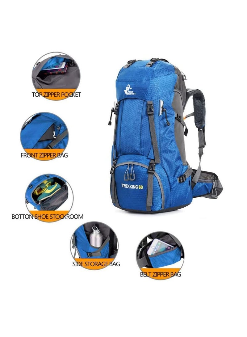COOLBABY 60L Waterproof Lightweight Hiking Backpack Outdoor Sports Travel Backpack Suitable for Mountaineering Camping Travel Blue - Image 2