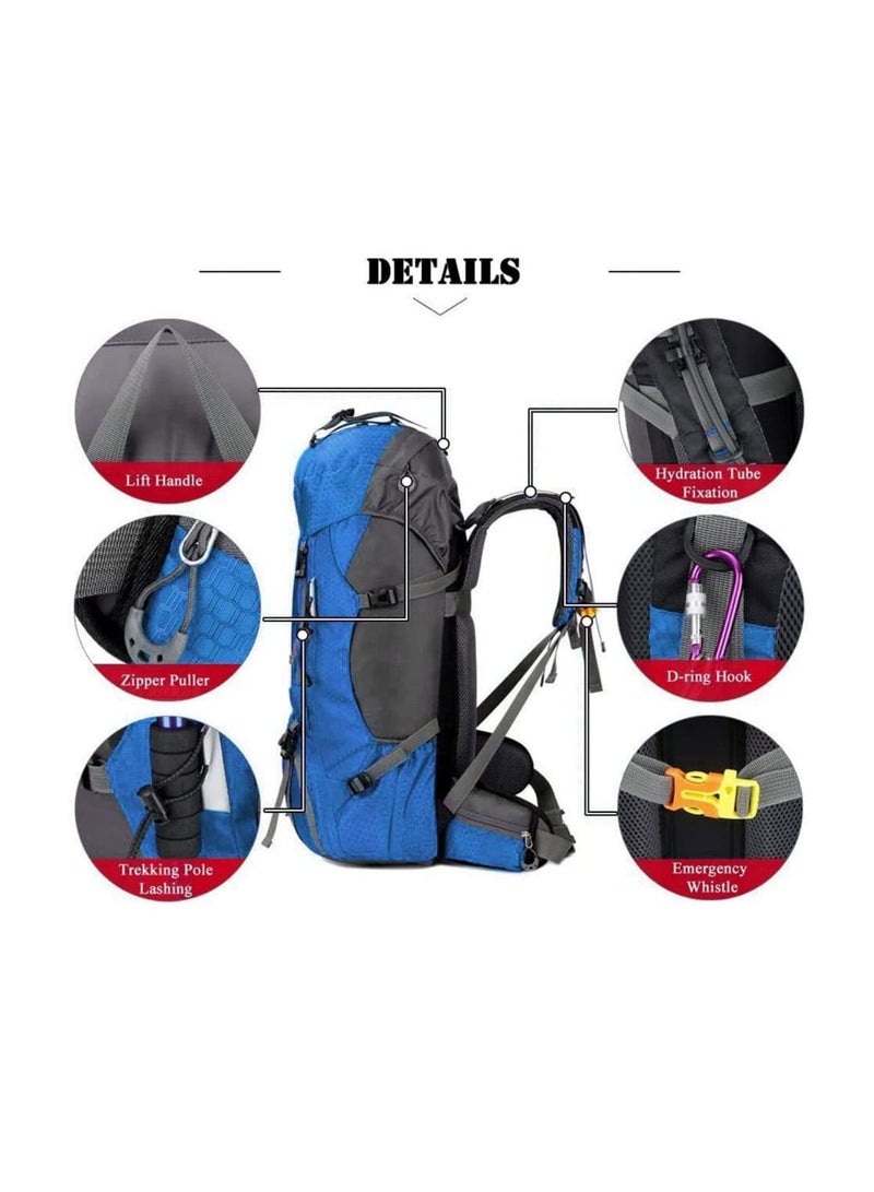 COOLBABY 60L Waterproof Lightweight Hiking Backpack Outdoor Sports Travel Backpack Suitable for Mountaineering Camping Travel Blue - Image 3
