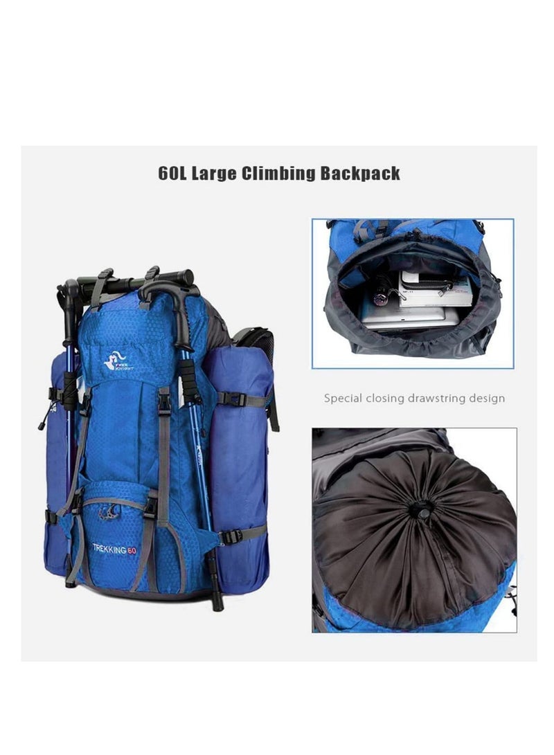 COOLBABY 60L Waterproof Lightweight Hiking Backpack Outdoor Sports Travel Backpack Suitable for Mountaineering Camping Travel Blue - Image 4