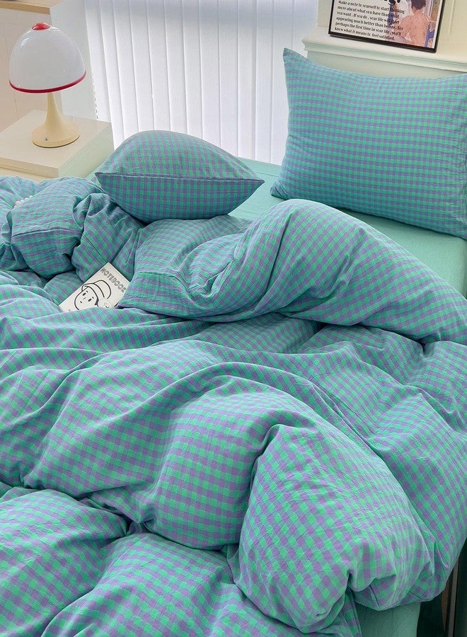 LifeTB Queen Comforter Set Green Gingham Bedding Comforter 3 Pieces Checkered Pattern Comforter Set Green Purple Plaid Grid Bed Comforter with 2 Pillowcases Fluffy Soft Gingham Bedding Set Queen Size - Image 5