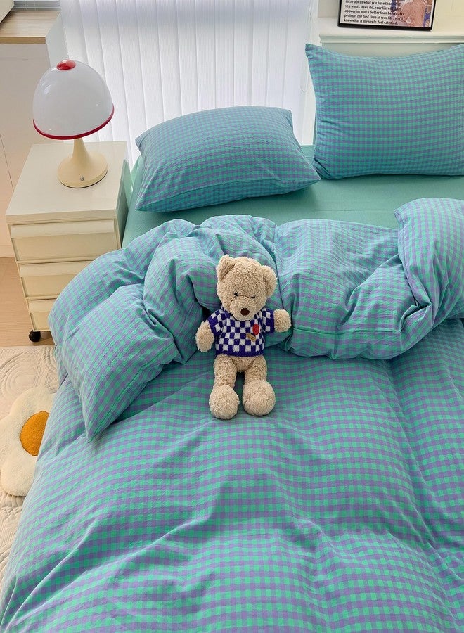 LifeTB Queen Comforter Set Green Gingham Bedding Comforter 3 Pieces Checkered Pattern Comforter Set Green Purple Plaid Grid Bed Comforter with 2 Pillowcases Fluffy Soft Gingham Bedding Set Queen Size - Image 4