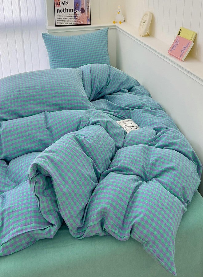 LifeTB Queen Comforter Set Green Gingham Bedding Comforter 3 Pieces Checkered Pattern Comforter Set Green Purple Plaid Grid Bed Comforter with 2 Pillowcases Fluffy Soft Gingham Bedding Set Queen Size - Image 3