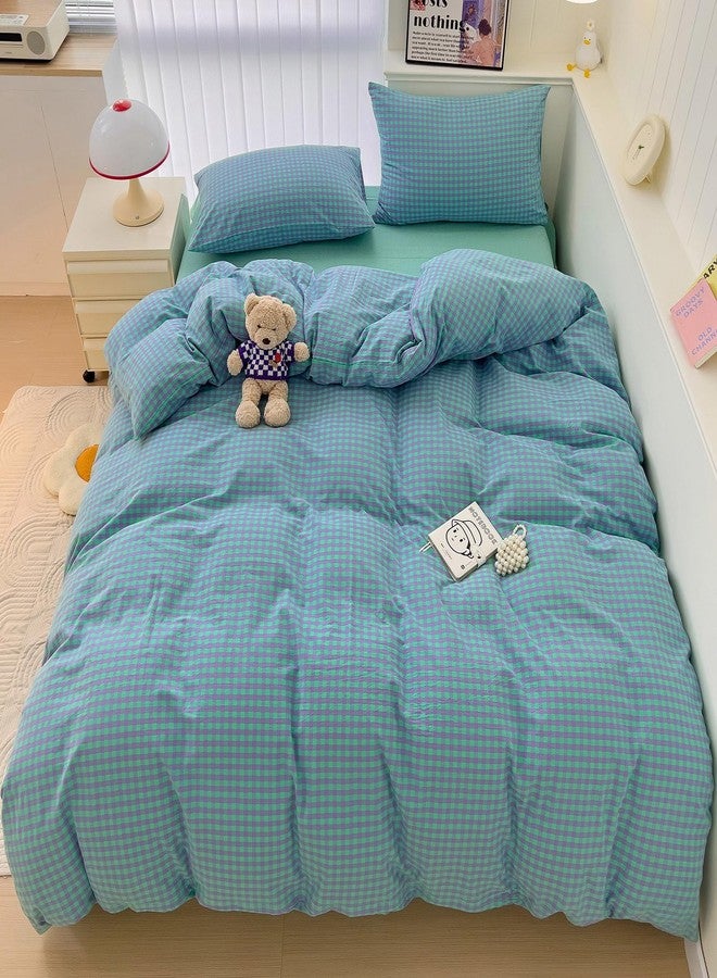 LifeTB Queen Comforter Set Green Gingham Bedding Comforter 3 Pieces Checkered Pattern Comforter Set Green Purple Plaid Grid Bed Comforter with 2 Pillowcases Fluffy Soft Gingham Bedding Set Queen Size - Image 2