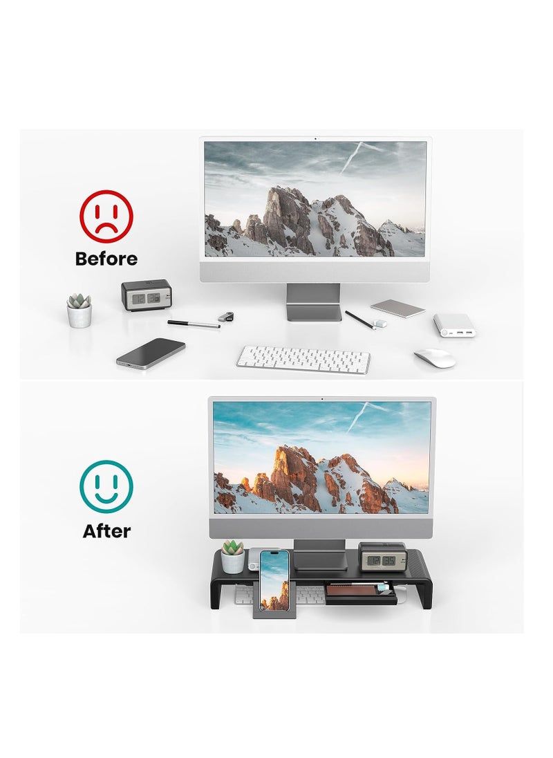 Olmaster Monitor Stand, Upright Foldable Computer Monitor Riser, Height Adjustable Computer Stand, Desk Shelf Riser with Storage Drawer Tablet Phone Stand for Computer Desktop Laptop  - Image 5