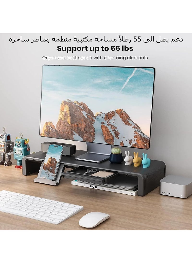Olmaster Monitor Stand, Upright Foldable Computer Monitor Riser, Height Adjustable Computer Stand, Desk Shelf Riser with Storage Drawer Tablet Phone Stand for Computer Desktop Laptop  - Image 4