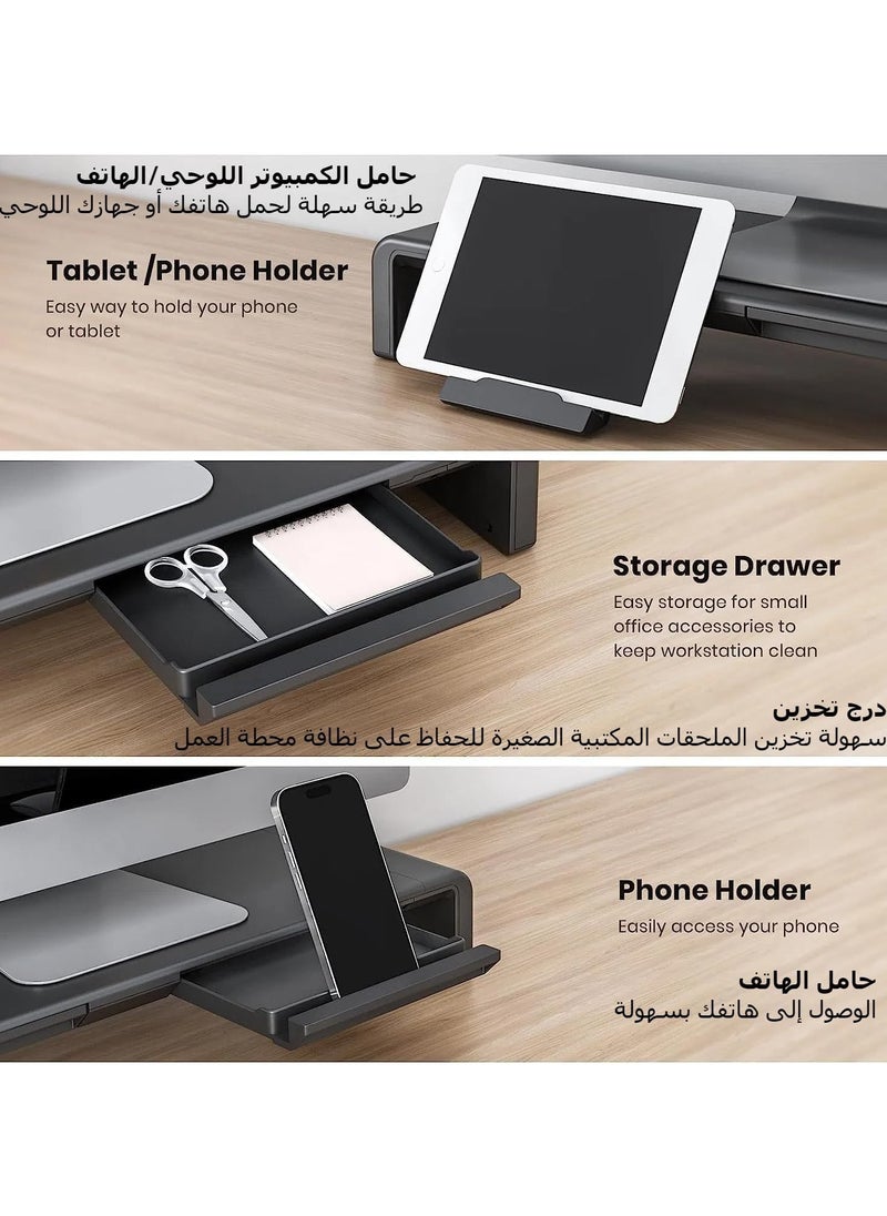 Olmaster - Monitor Stand, Upright Foldable Computer Monitor Riser, Height Adjustable Computer Stand, Desk Shelf Riser with Storage Drawer Tablet Phone Stand for Computer Desktop Laptop - Image 1