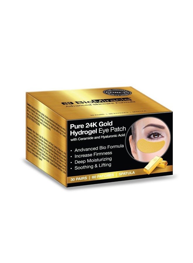BioMiracle Pure 24K Gold Hydrogel Eye Mask Patch, Under Eye Treatment, Luxury Advanced Bio Formula for Firmness, Moisture, Soothing & Lifting (60 Pieces) 
