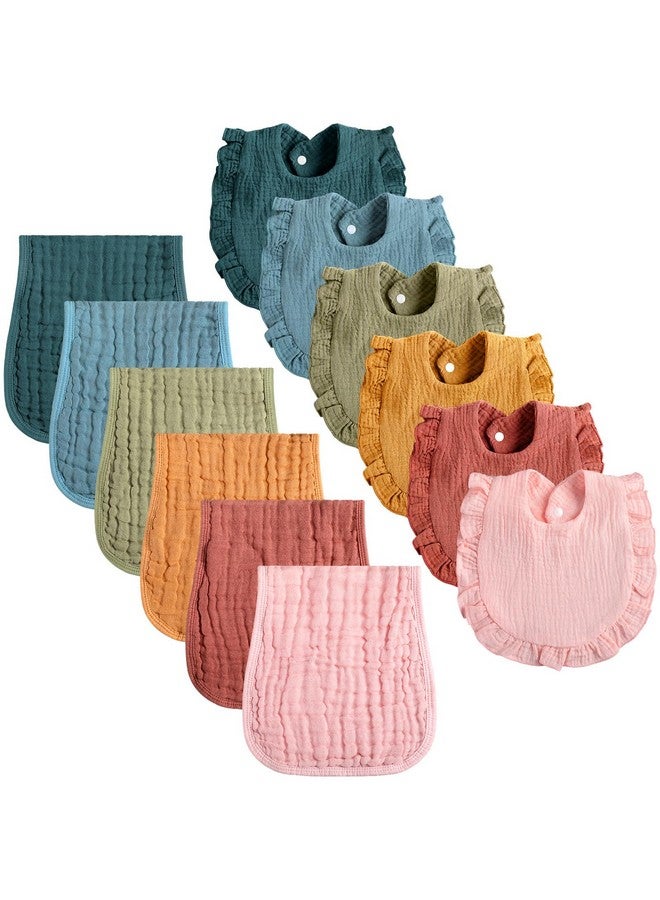 Newcotte 12 Pcs Baby Muslin Bibs And Burp Cloths Set Cotton Absorbent Baby Bibs For Girls Boys Unisex Burping Cloths For Babies Drooling Bibs Newborn Teething Bibs Soft Adjustable Baby Drool Bibs - Image 1