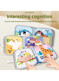 Generic Baby's Cloth Book Can't Tear Books Animal Vegetables Children's Early Education Cognitive Enlightenment Education Hook And Loop Felt Cloth Puzzle-Color:7 Page Animal Cloth Book  - Image 2