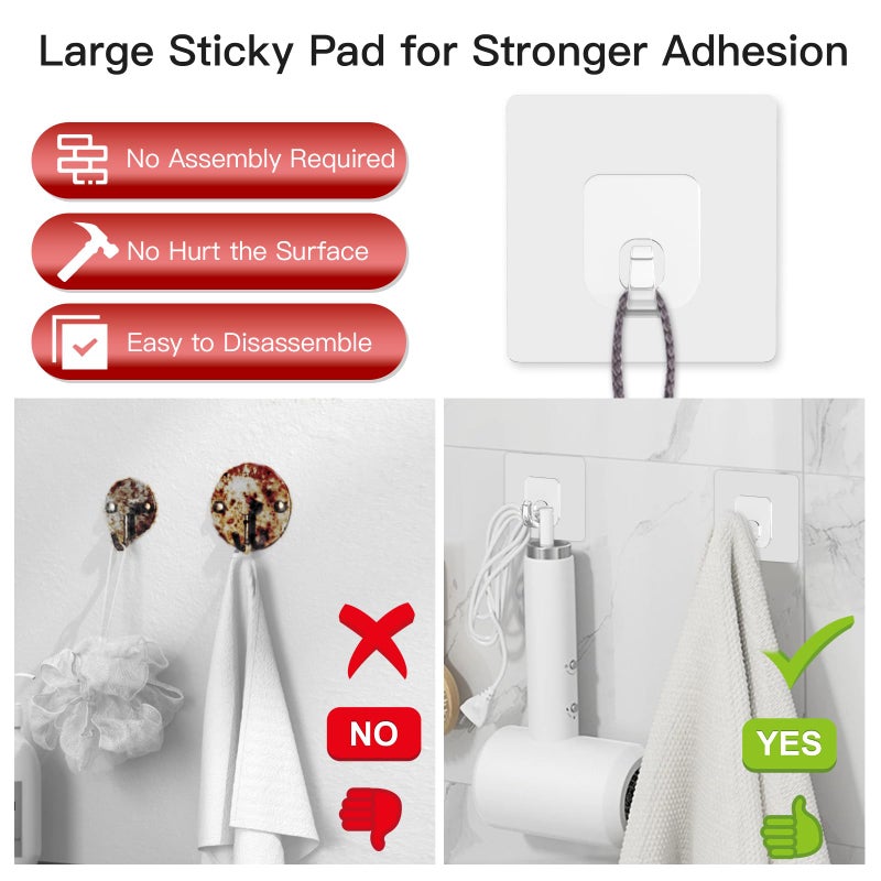 Latoxcaa Large Adhesive Hooks, 10 Pack Heavy Duty Utility Hooks for Hanging 33lb, Damage Free Sticky Hanging, No Trace Self-Adhesive Wall for Kitchen Bathroom Office Multiple Uses - Image 4