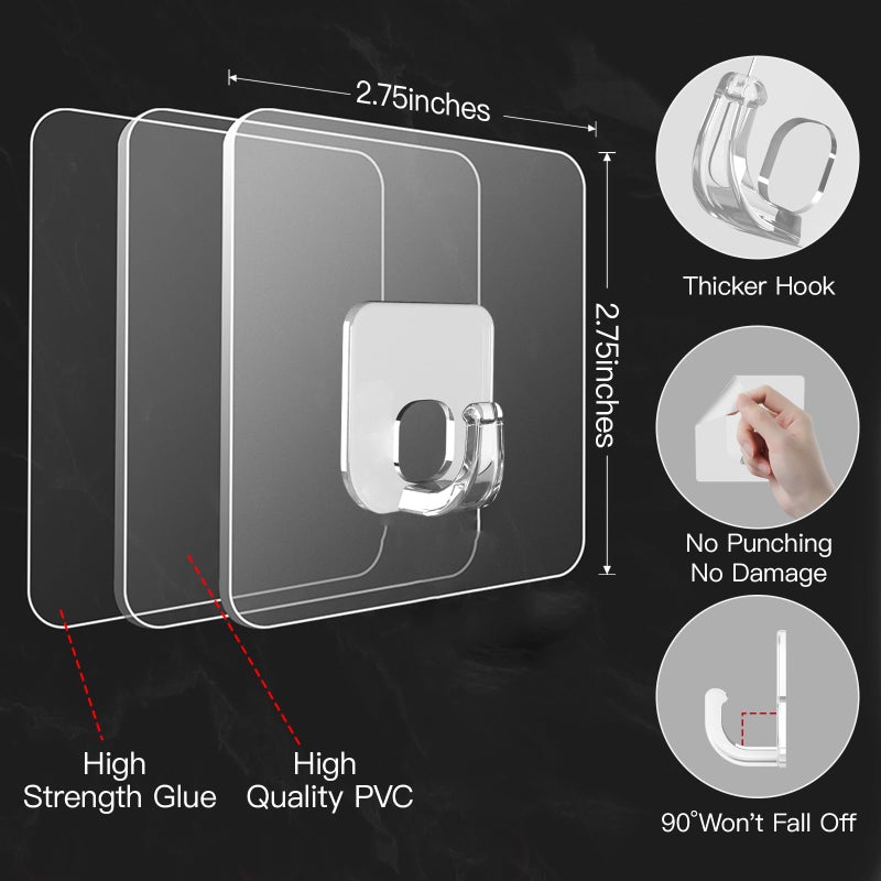 Latoxcaa Large Adhesive Hooks, 10 Pack Heavy Duty Utility Hooks for Hanging 33lb, Damage Free Sticky Hanging, No Trace Self-Adhesive Wall for Kitchen Bathroom Office Multiple Uses - Image 3