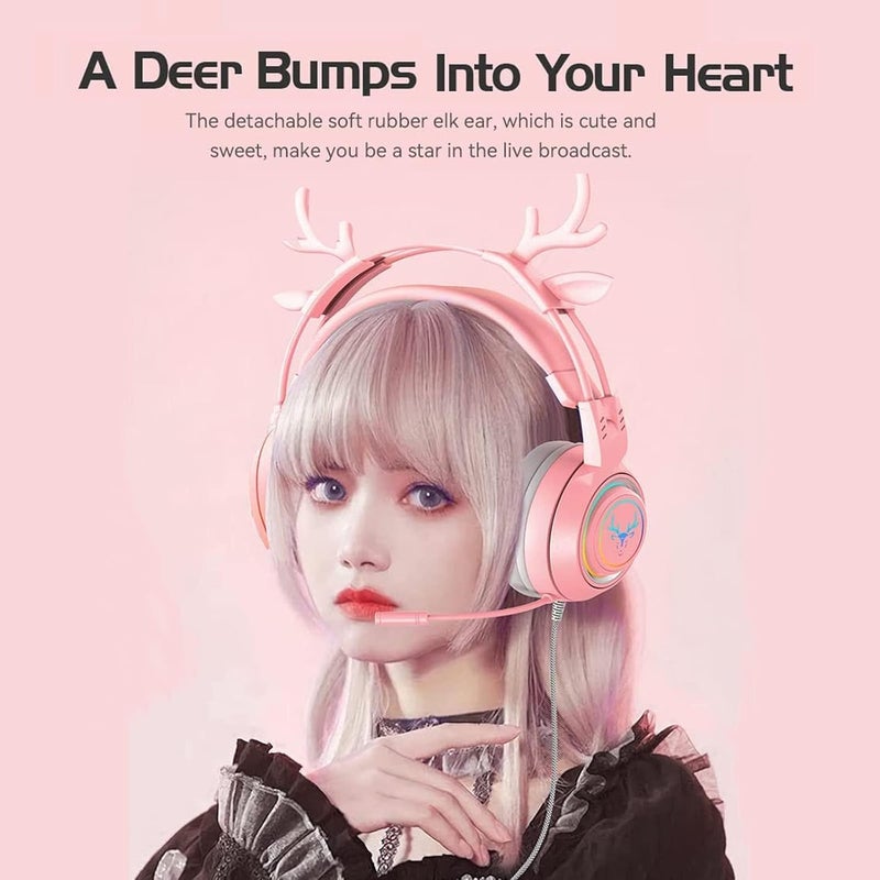 Khazna Stereo Gaming Headset for PS4 PC Xbox One PS5 Controller,Noise Cancelling Over Ear Headphones with Mic, LED Breathing Light, Bass Surround, Soft Memory Earmuffs for Laptop Mac Nintendo (Pink) - Image 2