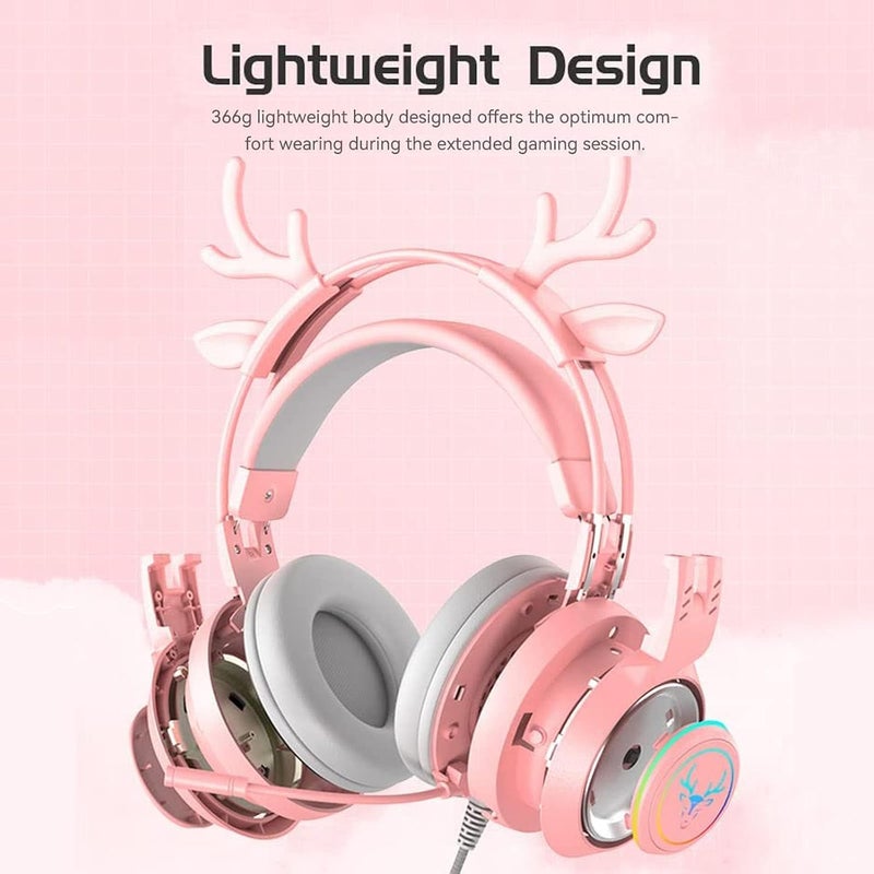 Khazna Stereo Gaming Headset for PS4 PC Xbox One PS5 Controller,Noise Cancelling Over Ear Headphones with Mic, LED Breathing Light, Bass Surround, Soft Memory Earmuffs for Laptop Mac Nintendo (Pink) - Image 4