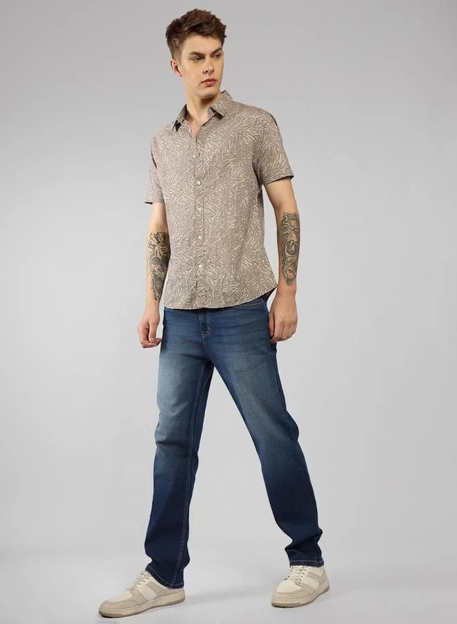 Dennis Lingo Dennis Lingo Printed Spread Collar Short Sleeves Shirt